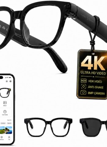 AI Smart Glasses with Camera, 8MP HD Bluetooth Camera Glasses for Women Men | 1080P Video Recording Sunglasses, Real Time Translation, Voice Assistant, Open Earbuds, Travel, Work, Vlog